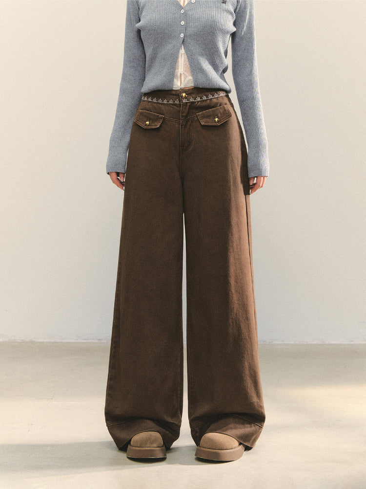 Cross-Stitch Floral Wide-Leg Pants
