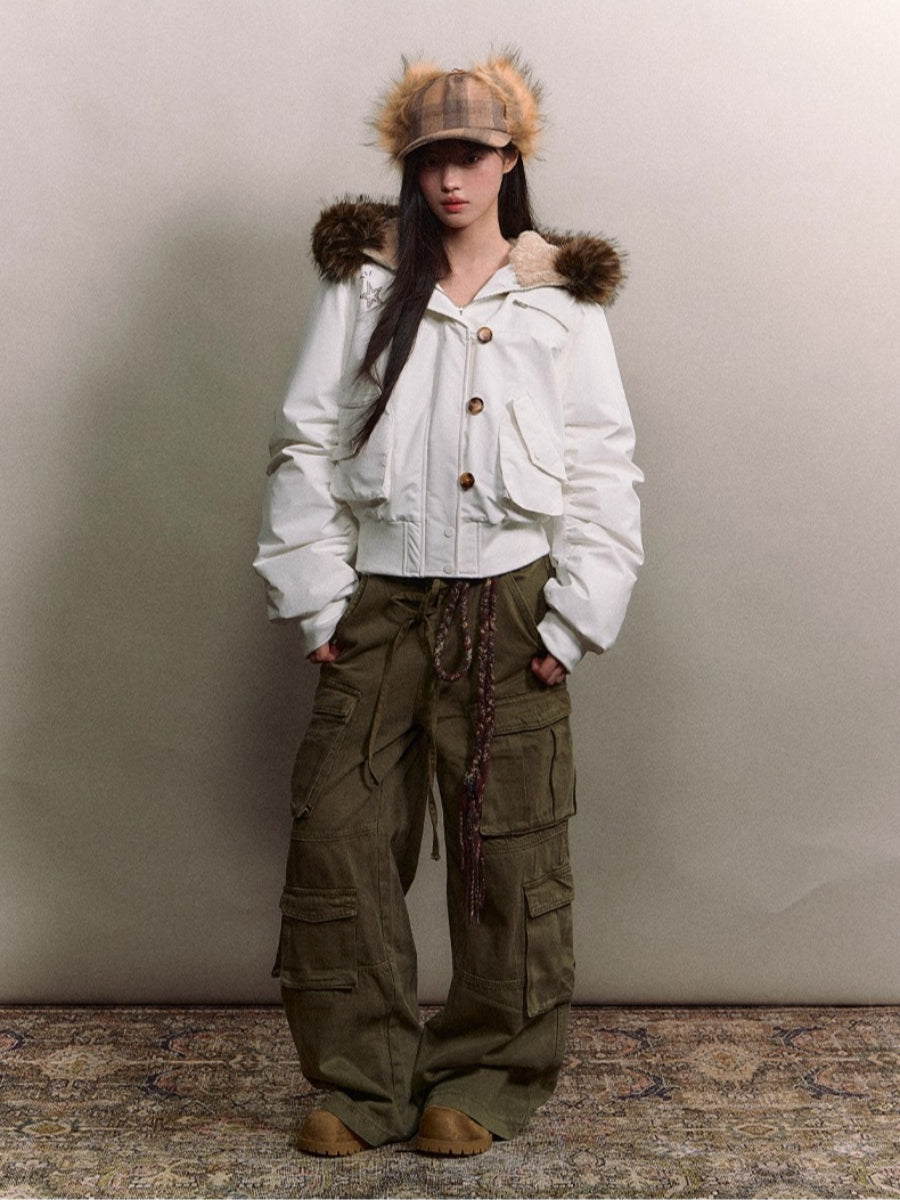 Faux Fur Aviator Down Jacket