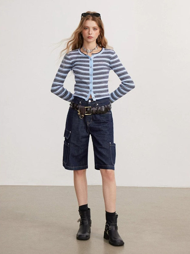 Contrast Stripe Knit Cardigan