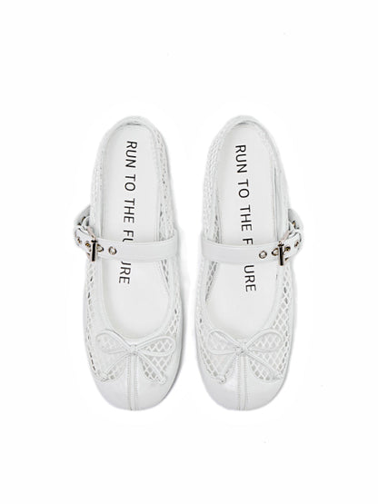 Fishing Net Woven Flat Mary Jane Shoes