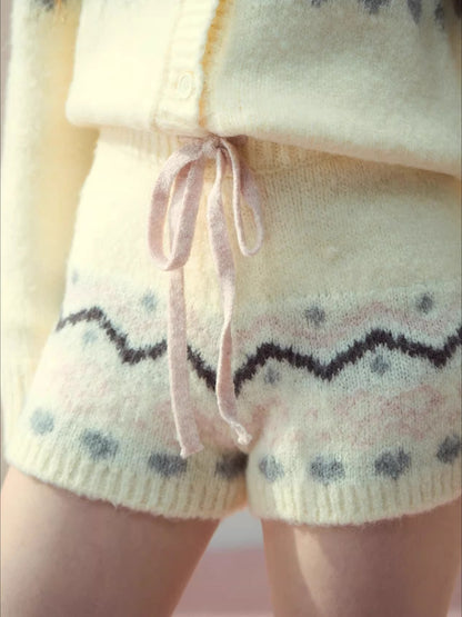 Fair Isle Knit Sweatshirt &amp; Shorts &amp; Scarf Set