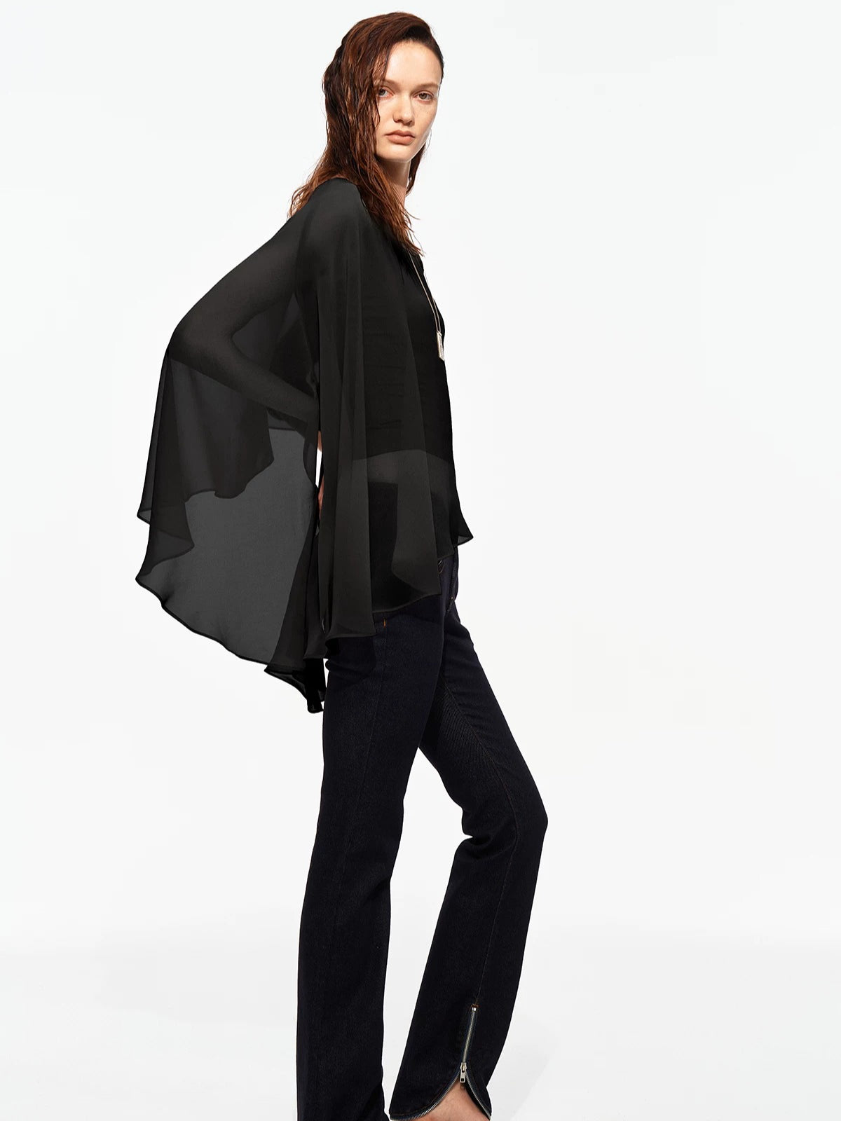 Asymmetric Chiffon Cape Top