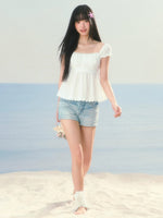 Lace Jacquard Puff Sleeve Top