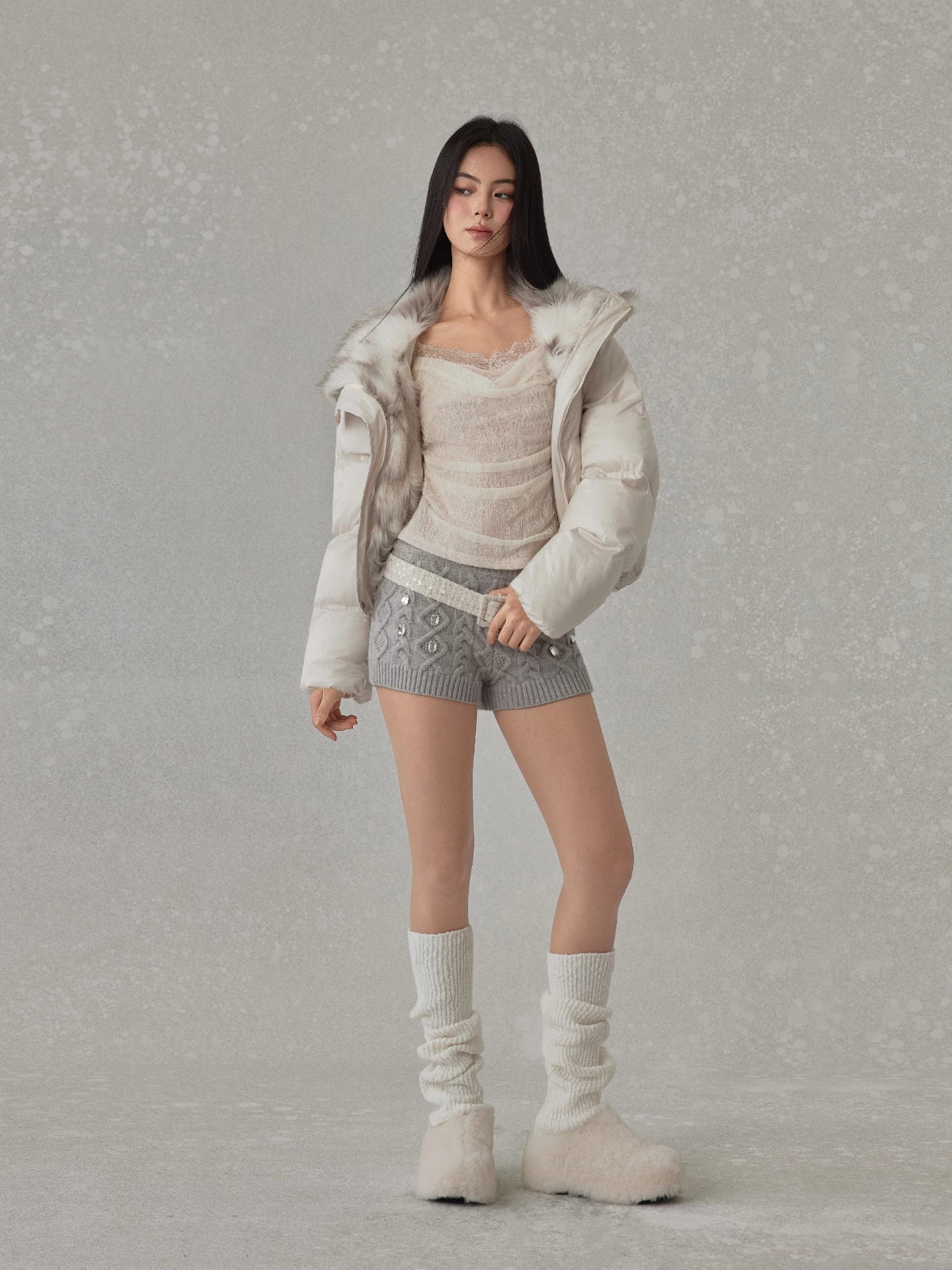 Contrast Fur Collar Puffer Jacket