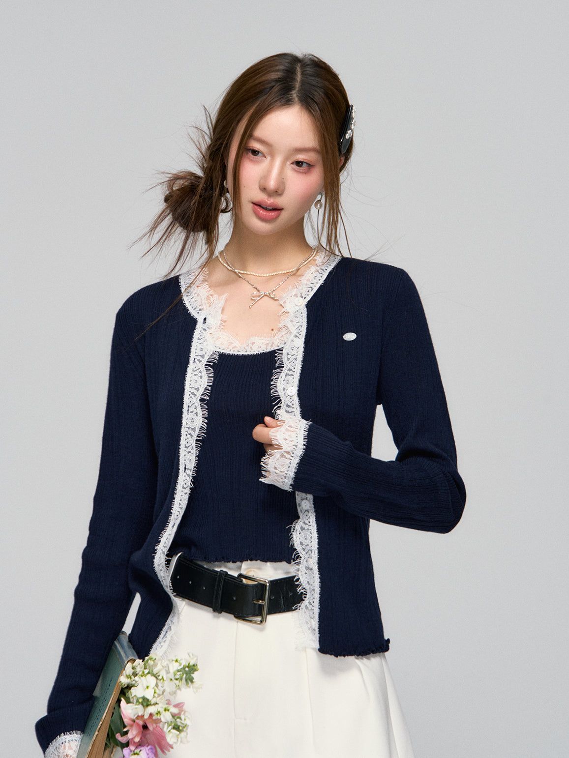 Lace Knit Cardigan Set
