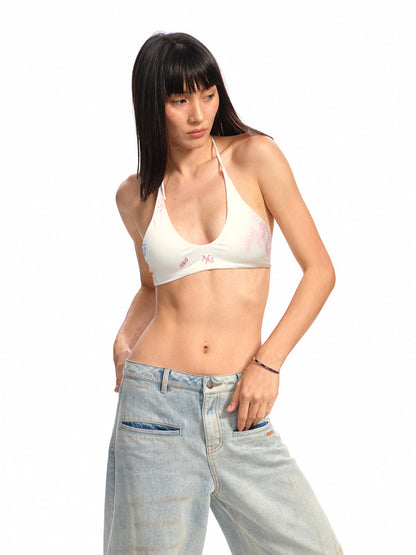U-Neck Halter Tie-Dye Hand-Painted Print Vest
