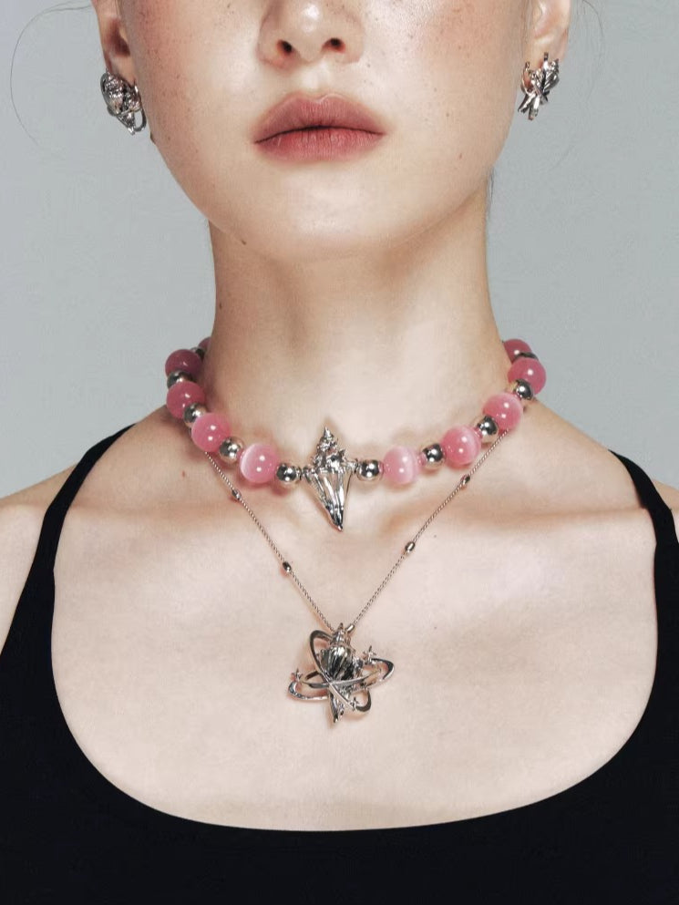 Pink Crystal Seashell Star Choker