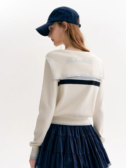 Beige Sailor Cardigan Set
