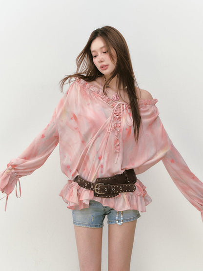 Colorful Floral Ruffled Blouse