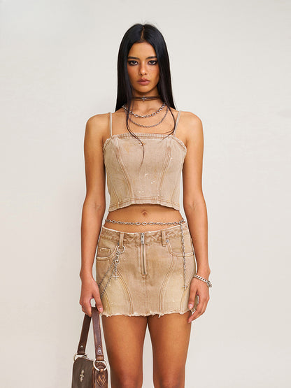 Vintage Storm Fade Dye Long Camisole Fading Desert
