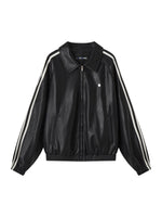 Ribbon Lapel PU Leather Jacket
