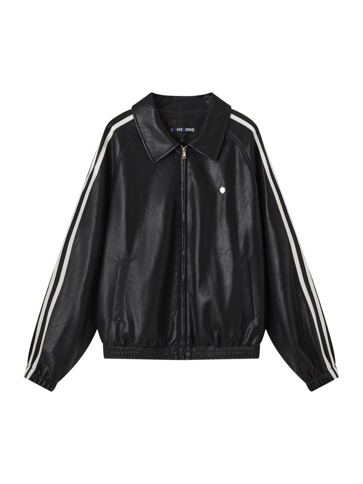 Ribbon Lapel PU Leather Jacket