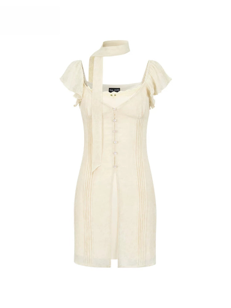 Tie-Neck Chiffon Mini Dress