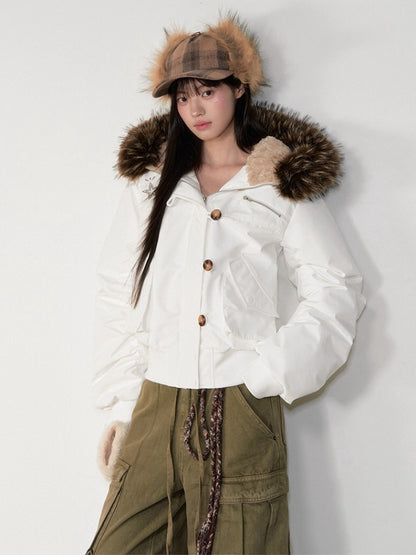 Faux Fur Aviator Down Jacket