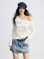 Irregular Off-Shoulder Butterfly T-shirt