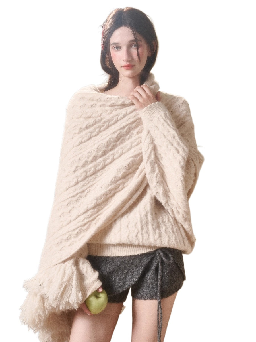 Celestial Wool Cable-Knit Shawl Scarf