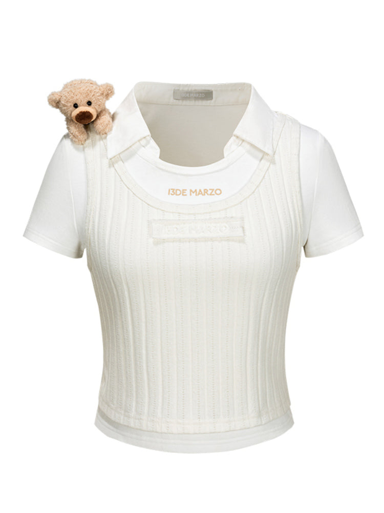 Knitted Layering Vest &amp; Short-sleeve Two-piece T-shirt