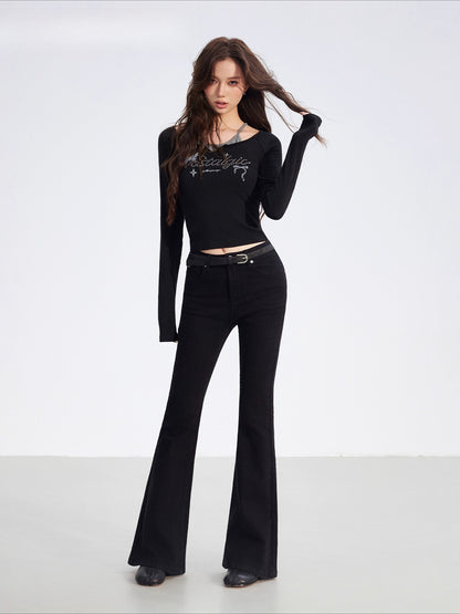 Embroidered Flared Slim-Fit Jeans
