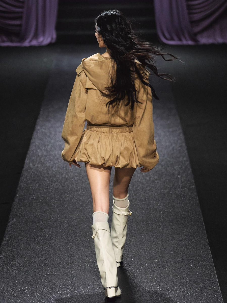 Studded Suede Hooded Trench Coat