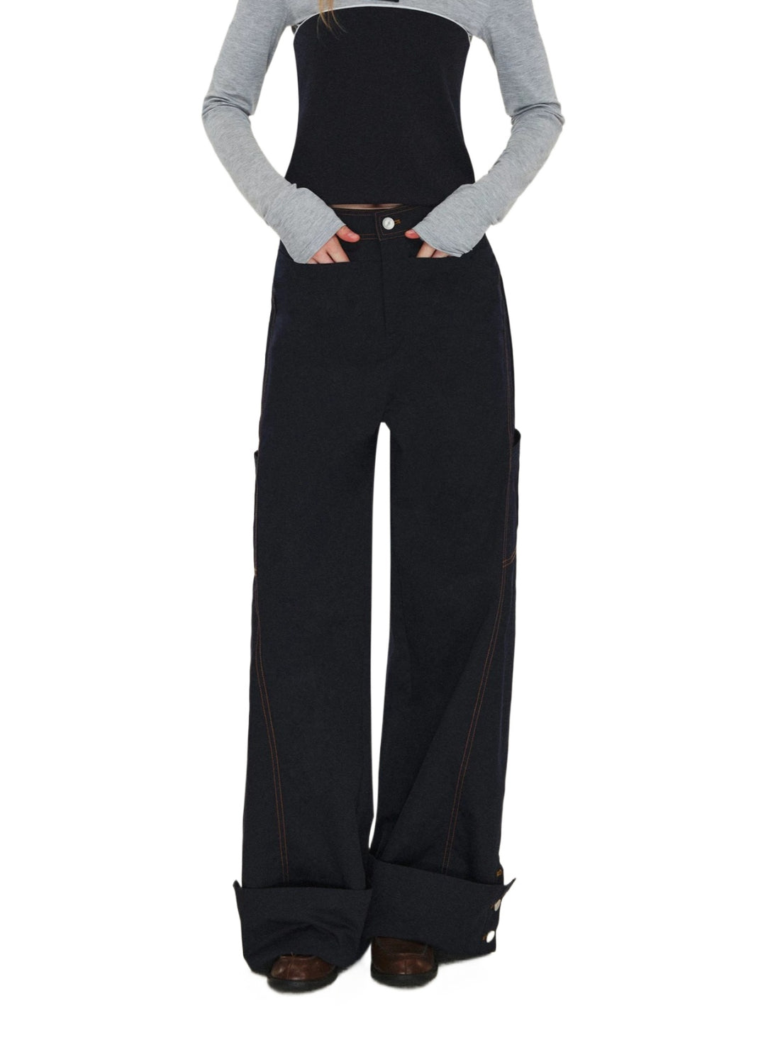 Detachable Plaid Cargo Wide Leg Pants