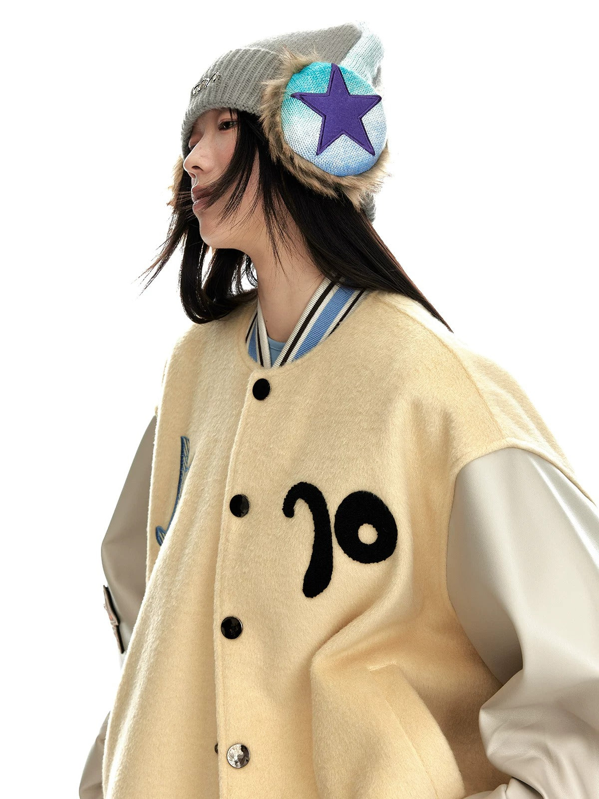 Contrast Wool Blend Baseball Jacket