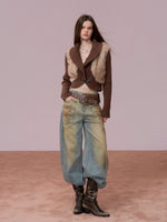 Washed Distressed Embroidered Denim Jeans