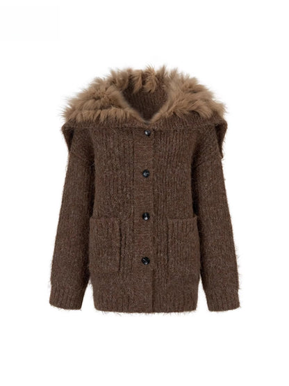 Fox Fur Large Notch Collar Cardigan