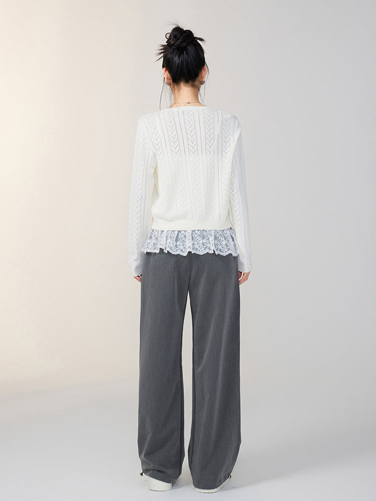 Pink &amp; Off-white Lace Knit Cardigan