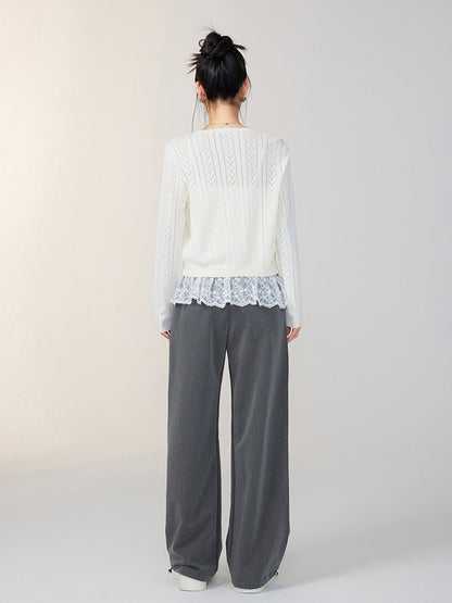 Pink &amp; Off-white Lace Knit Cardigan