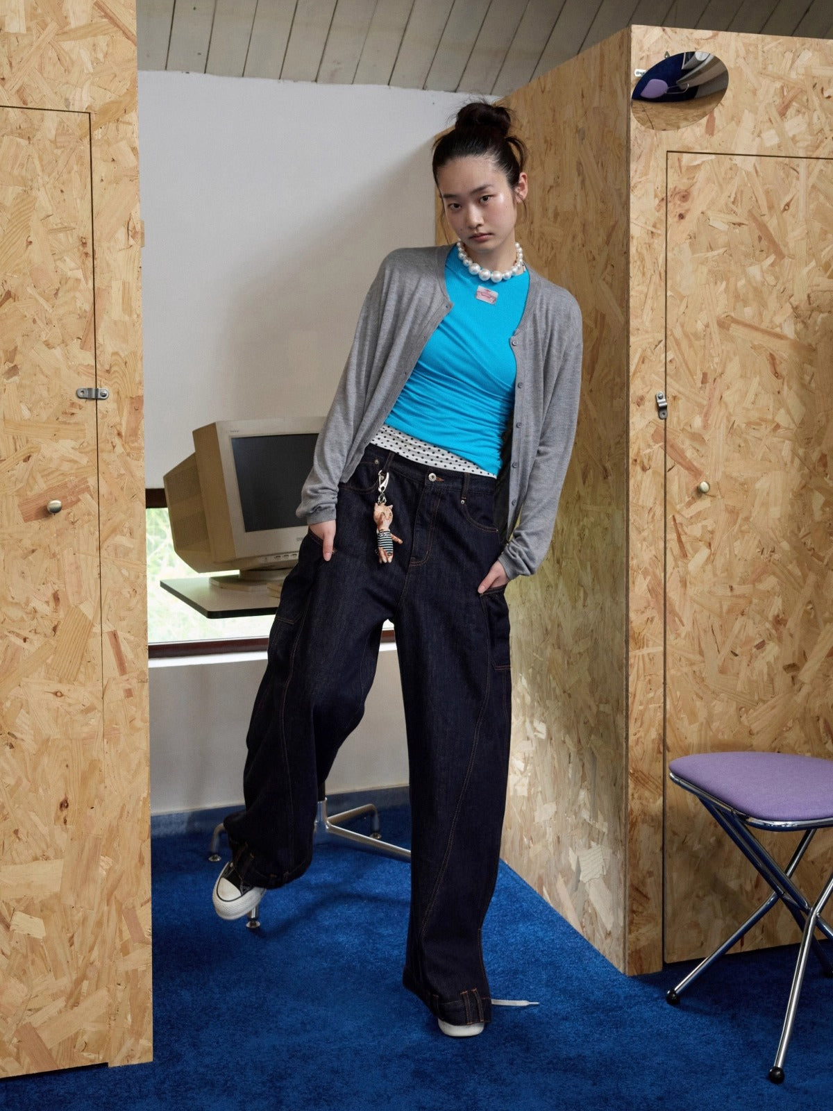 Solid Balloon Hem Wool Cardigan