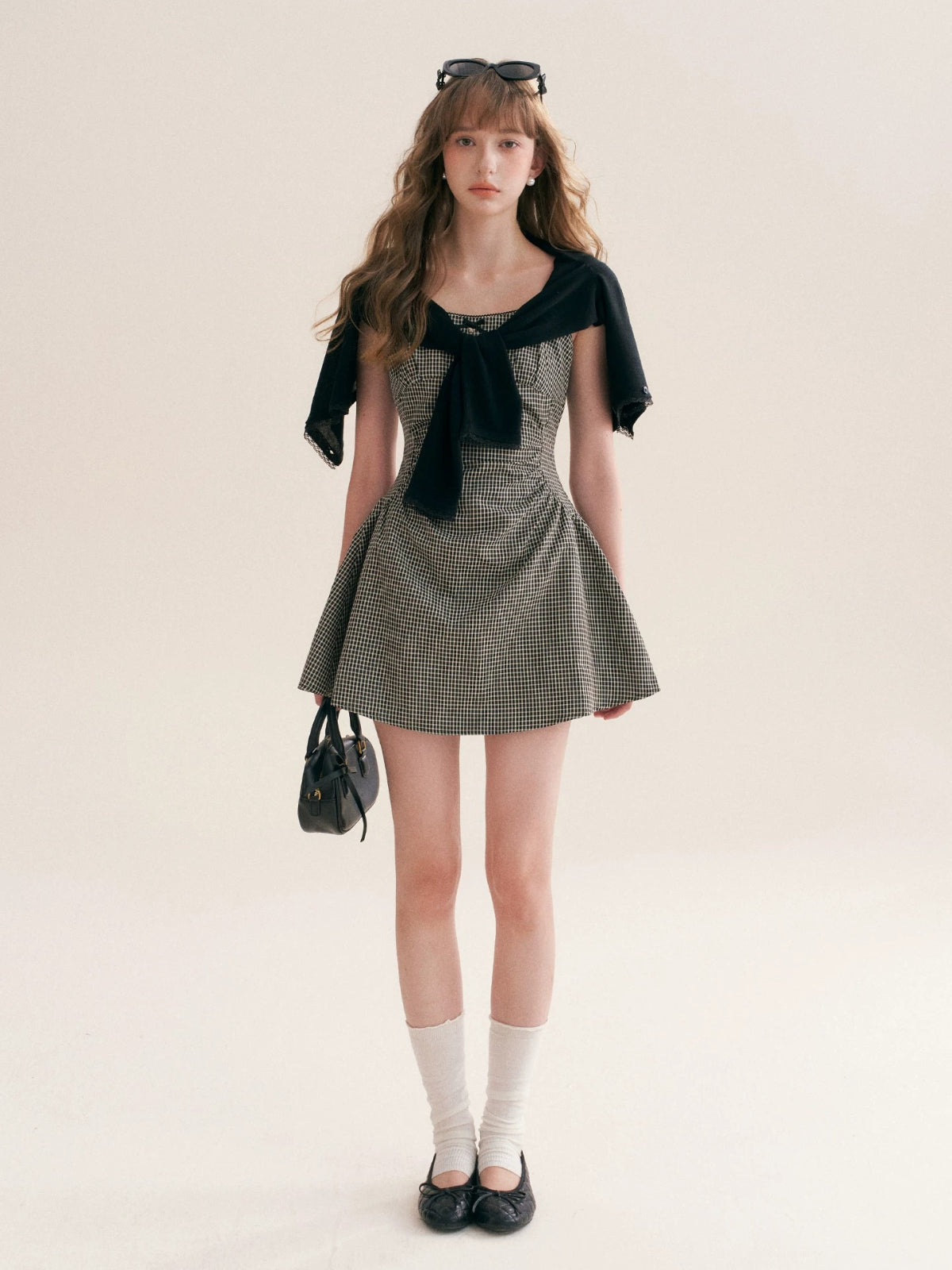 Pleated Gingham Cami Dress