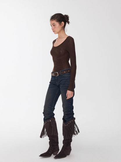 Crewneck Textured Open-Knit Wool Sweater