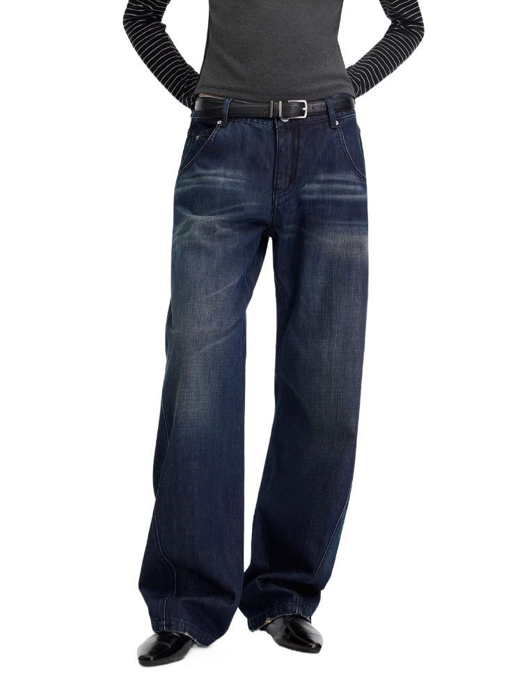 Vintage Washed Panel Straight Jeans