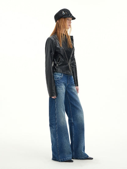 Vintage Washed Lightning Whisker Straight Jeans