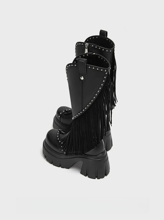 Black Studded Fringe Cowboy Boots