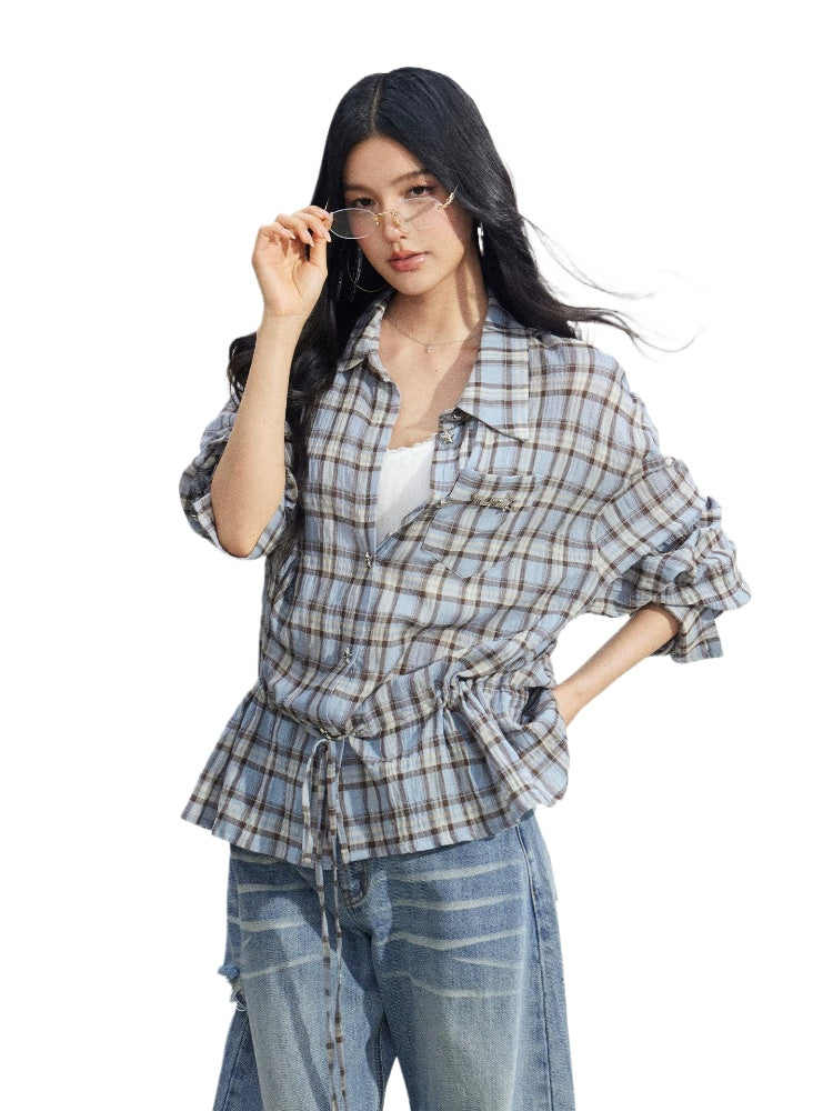 Retro Plaid Tie Shirt