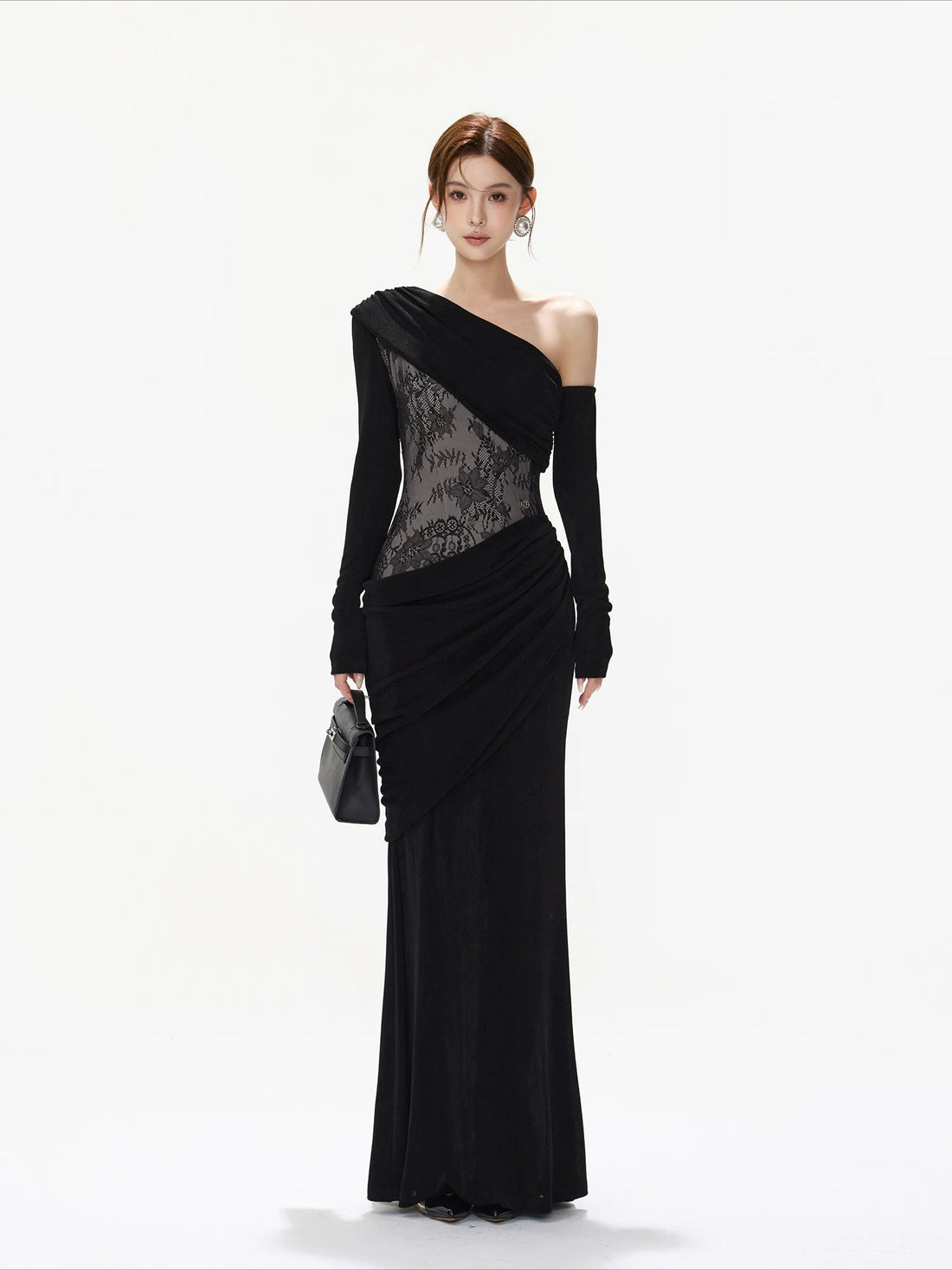 Black Lace Asymmetric Mermaid Dress