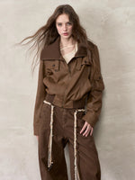 Retro PU Contrast Collar Jacket