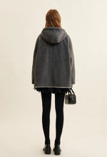 Gray Bow Hooded Cape Coat