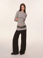 Contrast Striped Waist Wide-Leg Pants