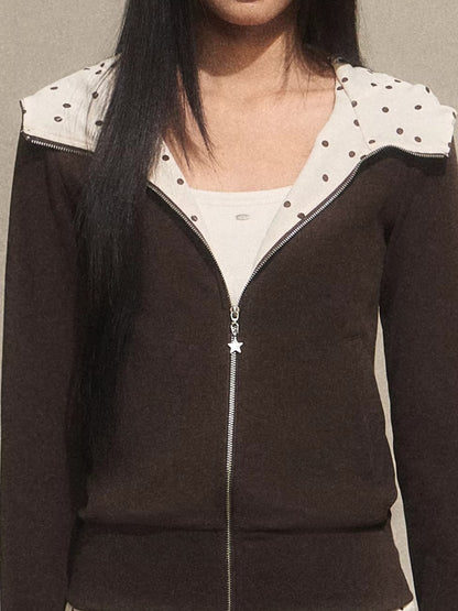 Polka Dot Contrast Zip Hoodie Set