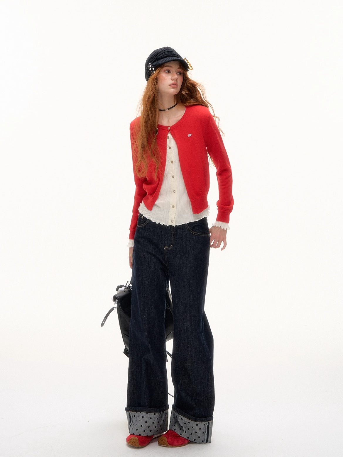 Contrast Mock-Layer Knit Cardigan