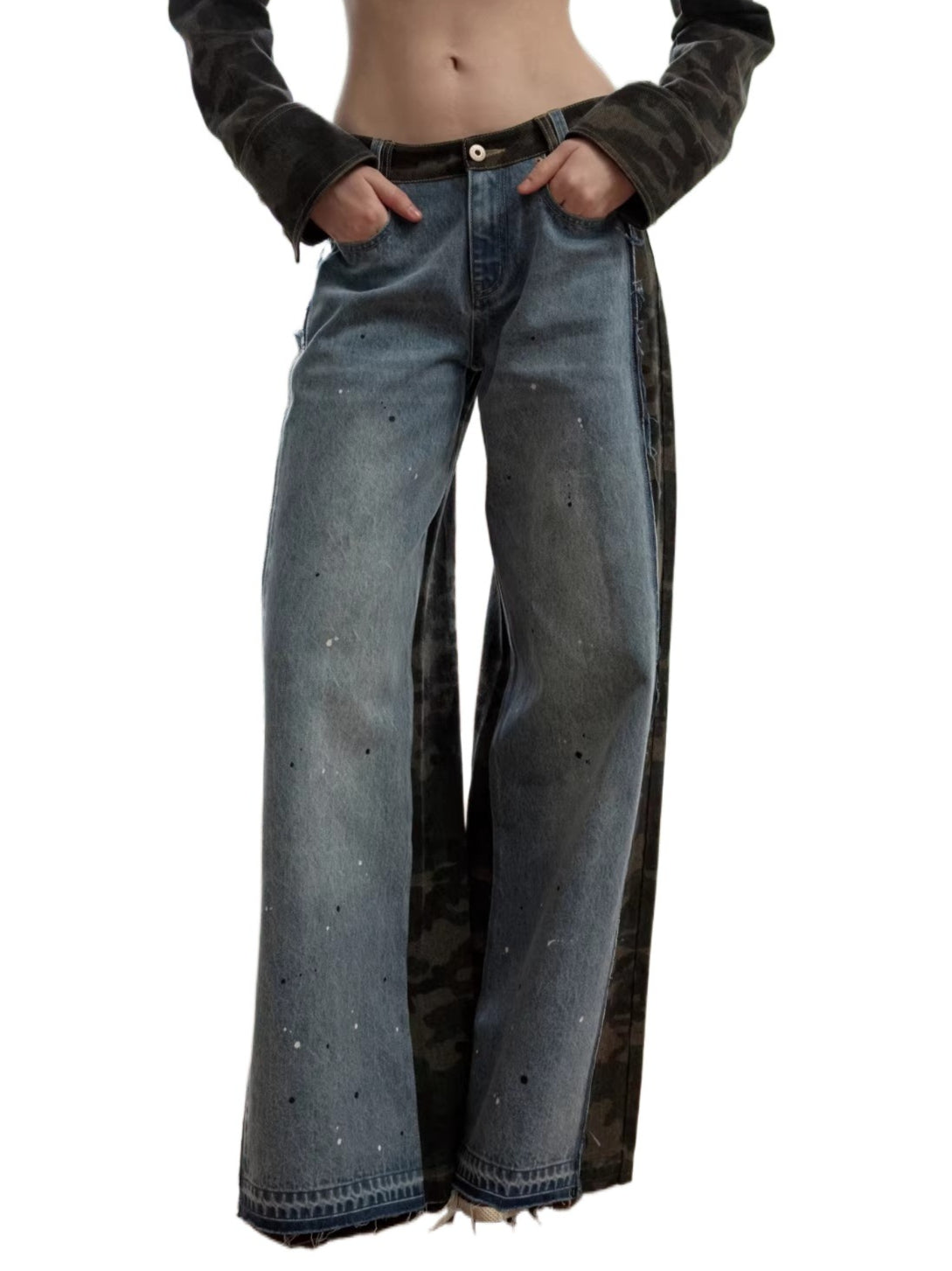 Camo Patchwork Denim Pants