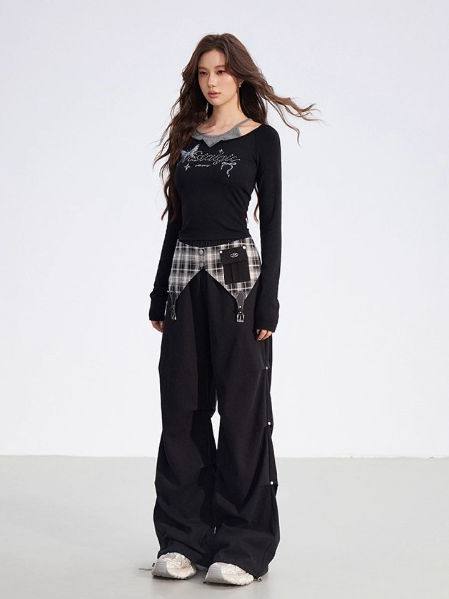 Butterfly Print Layered Long-Sleeve T-Shirt