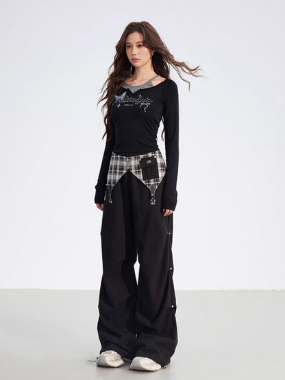 Butterfly Print Layered Long-Sleeve T-Shirt
