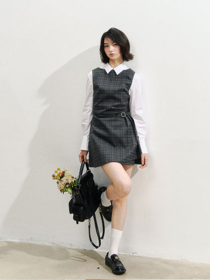 Fake Two-piece Checked Shirt Dress