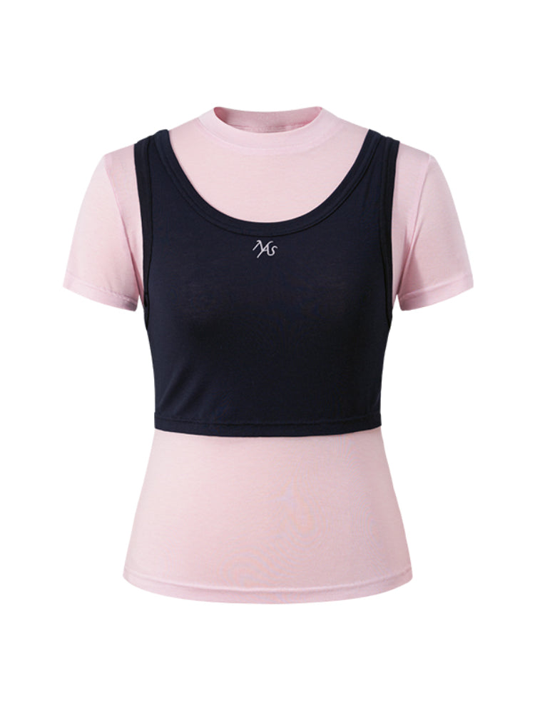 Color-Block Splicing Two-in-One T-shirt