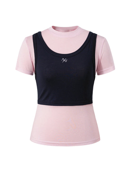 Color-Block Splicing Two-in-One T-shirt