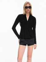 Sheer V-Neck Drawstring Waist Top