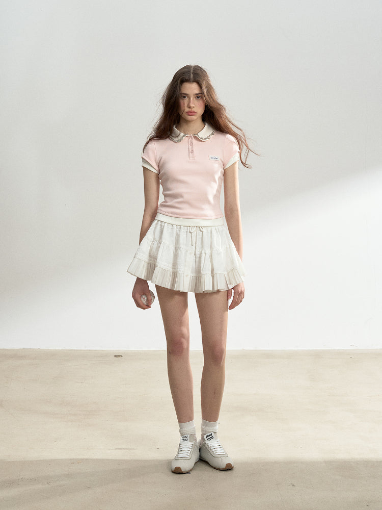 Pink Spliced Faux Two-piece T-shirt